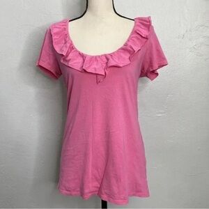 Lilly Pulitzer Casey Top Ruffle Scoop Neck Pink Prima Cotton Size M